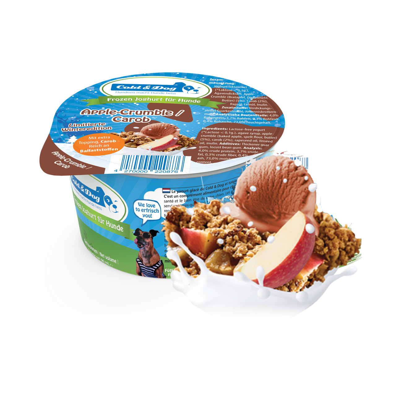 12x Hundeeis Apple Crumble mit Carob 90ml