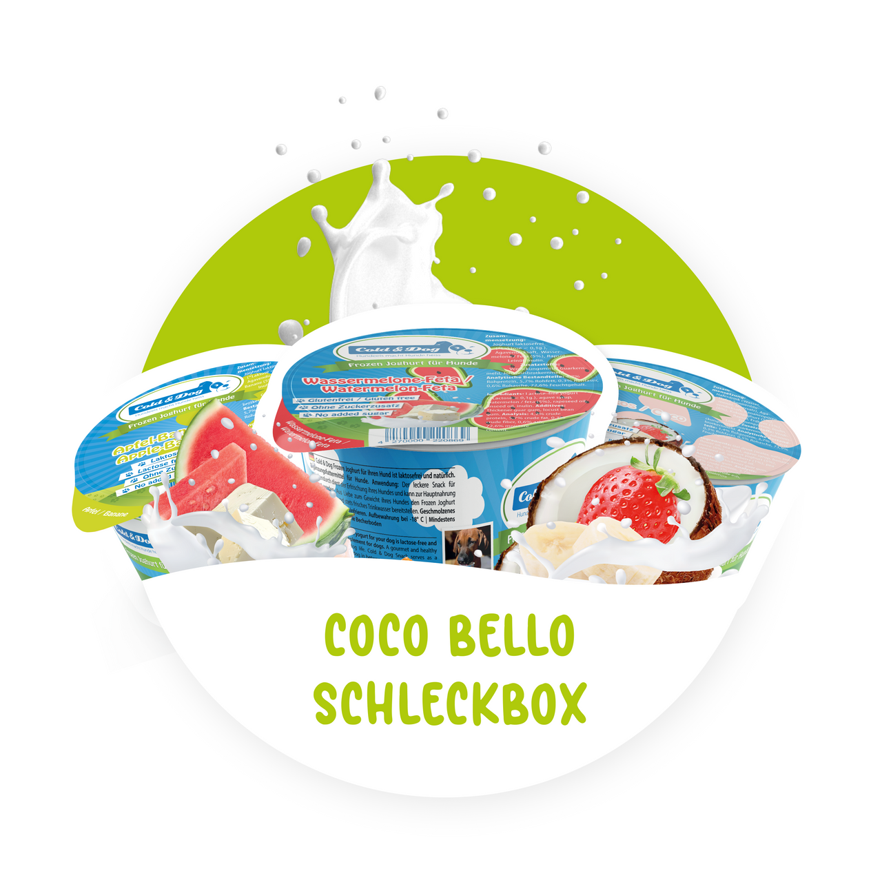 12x Hundeeis Starter-Schleckbox  mit veganer Coco Bello Eiscreme - 7 Sorten à 90ml