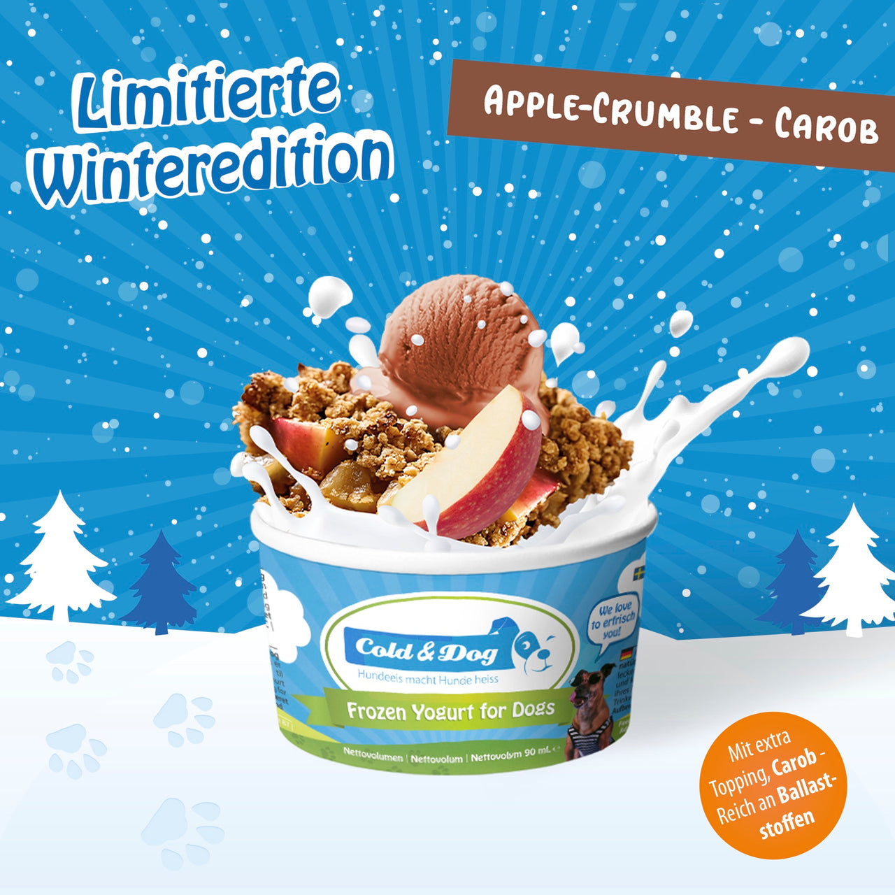 12x Hundeeis Apple Crumble mit Carob 90ml