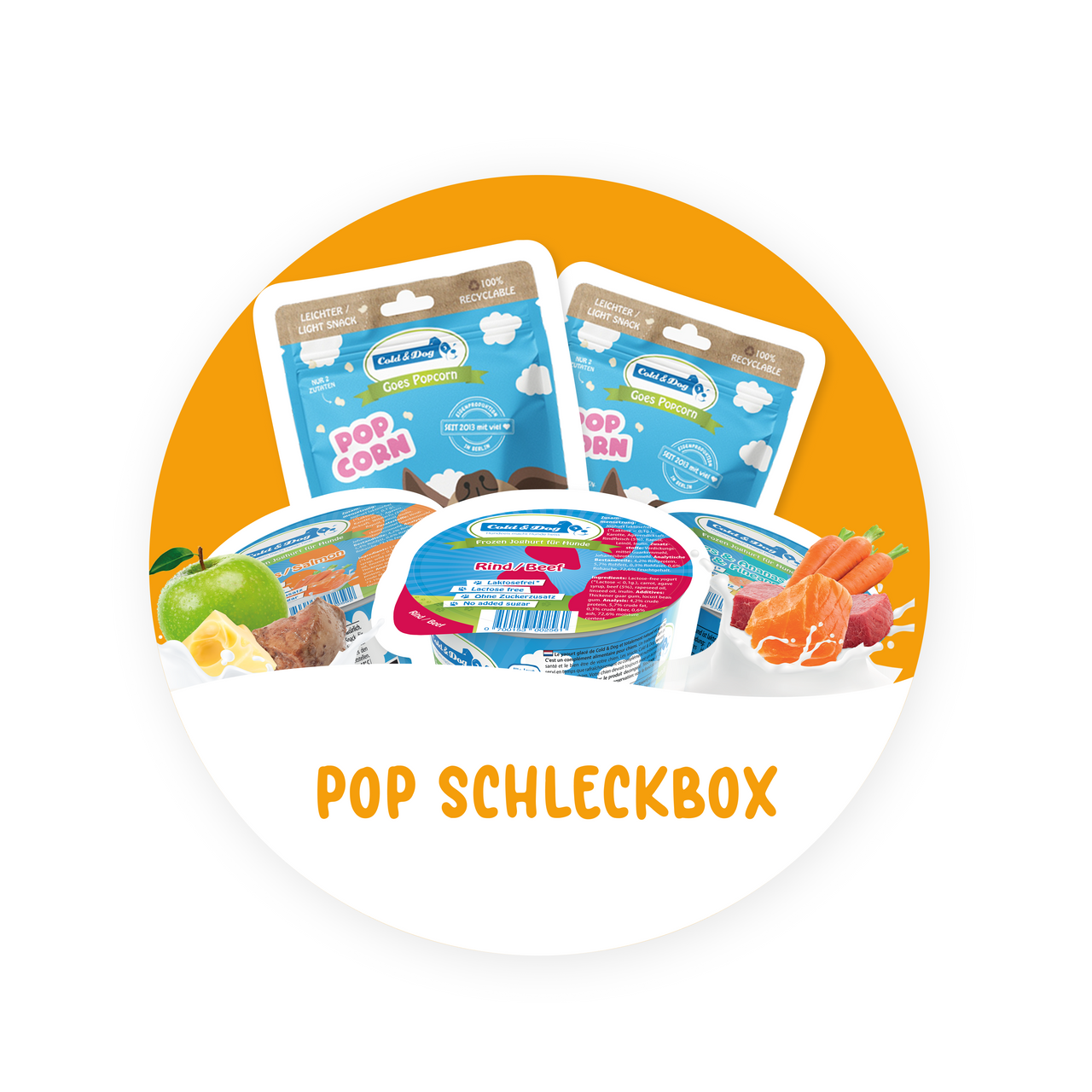 Pop & Schleckbox mit 24 Hundeeisbechern (90ml) & 5 Popcorntüten (90g) - Versandkostenfrei 90ml